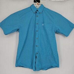Ariat Pro Series Shirt Mens Medium Button Down Short Sleeve Blue Plaid Western